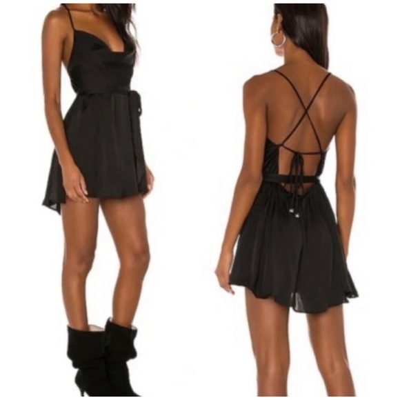 Intimately By Free People Dresses & Skirts - Intimately Free People Strappy Backless Lace Up Satin Black Mini Slip Dress S